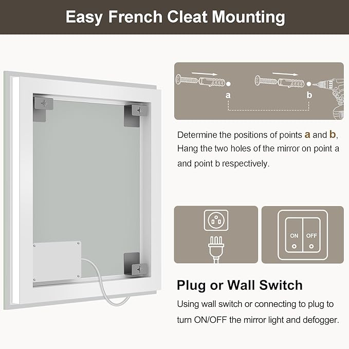 55x30 LED Bathroom Mirror with Lights, Brighter Backlit + Front Lit, Tempered Glass, Dimmable, Multiple Light Modes, Anti-Fog Lighted Bathroom Vanity Mirror for Wall, Memory Function