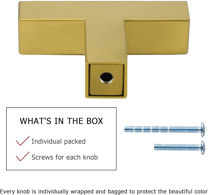 LONTAN 100 Pack Dresser Knobs Brushed Brass Kitchen Cabinet knobs Square Gold Cabinet Door Hardware for Bathroom Closet Cupboard