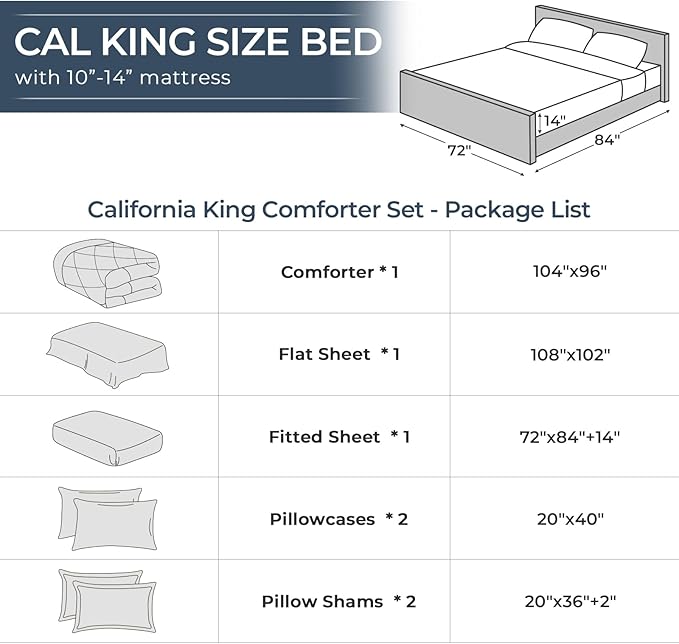 HEVUMYI Oatmeal California King Comforter Set - 7-Piece All Season Bed in a Bag Cal King, Ultra Soft Bedding Set with Comforter, Flat Sheet, Fitted Sheet, Pillowcases, Pillow Shams