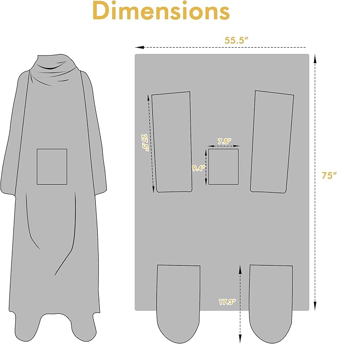 Catalonia Wearable Fleece Blanket with Sleeves and Foot Pockets for Adult Women Men, Micro Plush Comfy Wrap Sleeved Throw Blanket Robe Large, Blue Cat