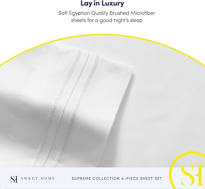 Queen Size Bed Sheets - Breathable Luxury Sheets with Full Elastic & Secure Corner Straps Built In - 1800 Supreme Collection Soft Deep Pocket Bedding, Sheet Set, EXTRA DEEP pocket - Queen, White