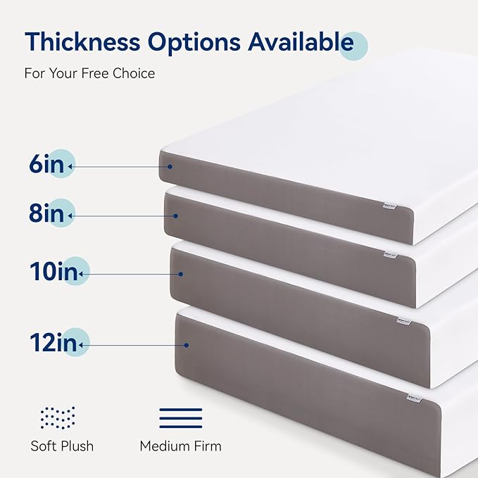 Amazon Basics Memory Foam Mattress, Soft Plush Feel, 10 Inch, King, P22MD-10K, White/Grey