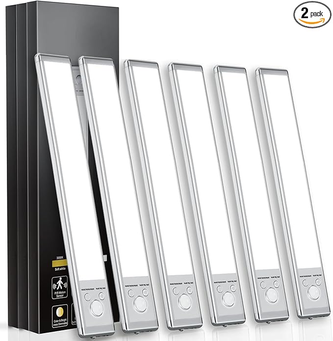 Under Cabinet Lights,88 LED Operated Motion Sensor Light Indoor,2200mAh USB Rechargeable Closet Lights, 6 Pack Magnetic Dimmable Closet Lights,Wireless Under Counter Lights for Kitchen, Stairs