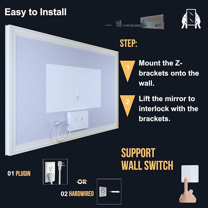 LED Bathroom Mirror 72"x 36",Front Lit and Backlit Bathroom Mirror with Lights,Stepless Dimmable,Anti-Fog, Shatter-Proof, Memory, 3 Colors Lighted Vanity Mirror (Horizontal/Vertical)