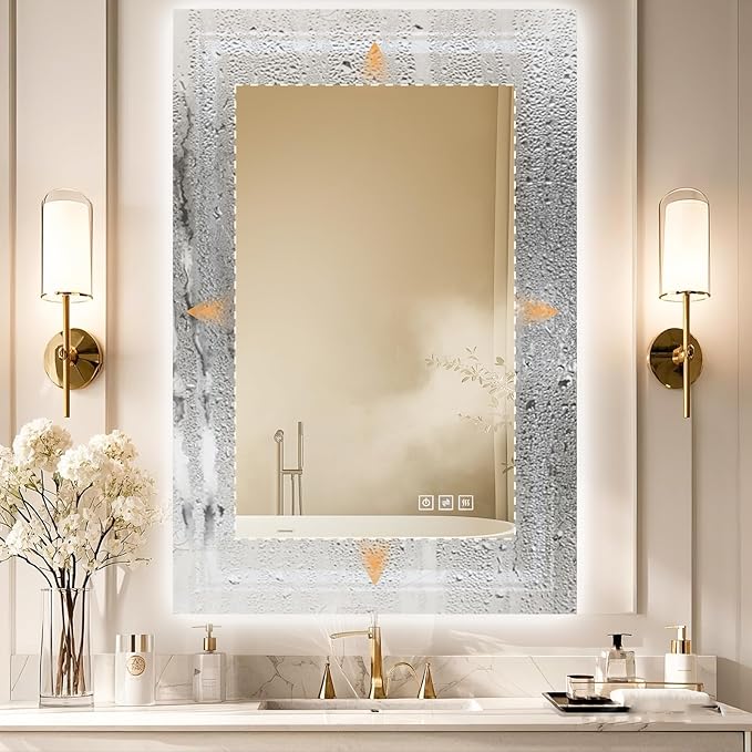 24x36 LED Mirror for Bathroom with Front and Backlit Light Up Digital Mirrors for Wall,Anti Fog,Stepless Dimmable,Tempered Silver Glass Smart Vanity Mirror for Bathroom