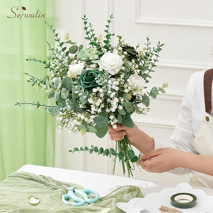 Serwalin 200 Pcs Mixed Artificial Eucalyptus Stems,Babys Breath Artificial Flowers Bulk with Artificial Fake Greenery Stems for Wedding DIY Bouquets Floral Arrangement Home Decor