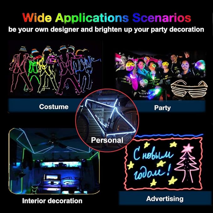 MaxLax EL Wire Pink, 32.8ft/10m Portable Battery Pack Neon Light Strip 360° Cuttable Glowing Rope Lights for Parties, Halloween, DIY Decoration