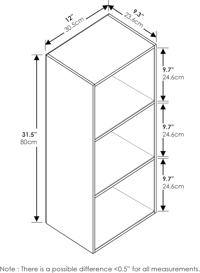 Furinno LUDER Book Shelf, 3-Cube Bookshelf, Bookcase, 9.3" x 12" x 31.5", for Living Room, Bedroom, Home Office, White/Light Blue