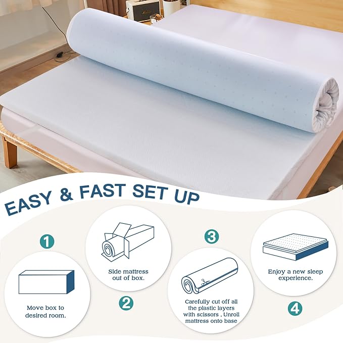 Airensky 2 Inch Memory Foam Mattress Topper, Cooling Gel Infused High Density Cal King (72"x84") Topper with Removable Washable Cover, Bed Topper for Pressure Relief Back Pain, CertiPUR-US Certified
