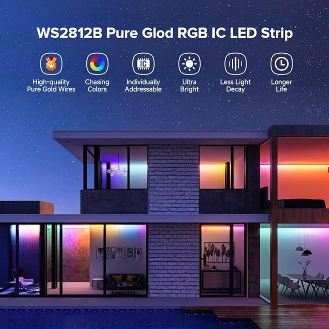 BTF-LIGHTING WS2812B IC RGB 5050SMD Pure Gold Individual Addressable LED Strip 3.28FT 60LED 60Pixel/m Flexible Full Color IP30 DC5V for DIY Chasing Color Project(No Adapter or Controller)