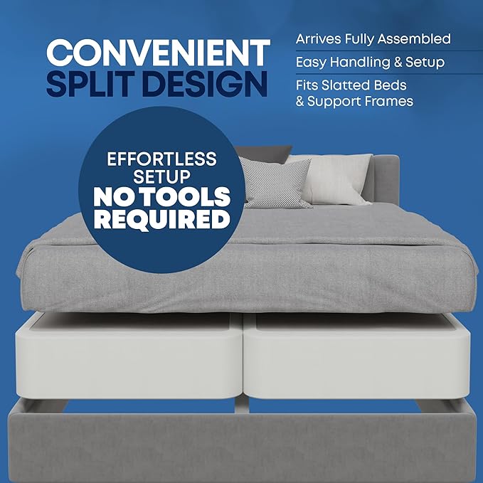 Greaton, Box Spring Bed Base Size, 8-Inch Wood Amish Made in USA – Quiet Noise Free, 4-Pieces Under Mattress-Support BoxSpring, Fully Assembled, White, Queen(Fold), 8" Foundation