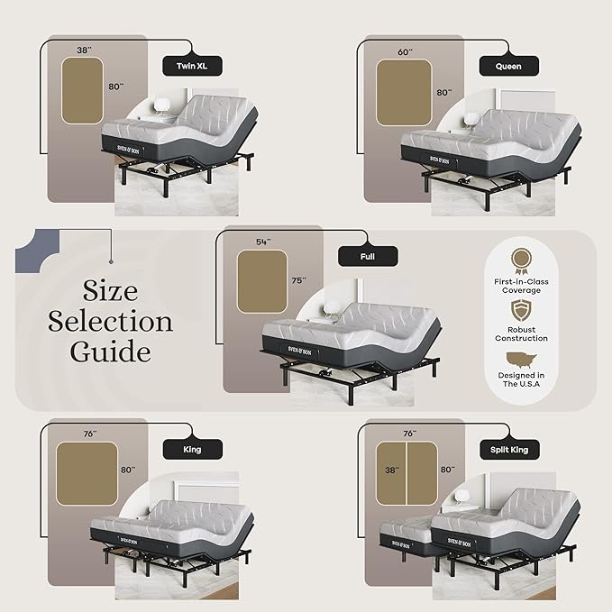 Sven and Son Essential Adjustable Bed Base (Frame) + 10 inch Memory Foam Matt (Firm), Easy Assembly, Head and Foot Lift, Memory Positions, Zero Gravity, Wireless Remote - Twin XL