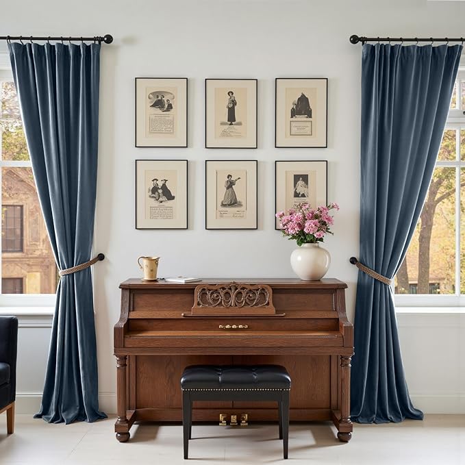 Lazzzy Velvet Blackout Curtains Thermal Insulated Room Window Drapes Super Soft Luxury Curtains for Living Room Bedroom Rod Pocket 2 Panels, Dark Slate, 52" W x 102" L