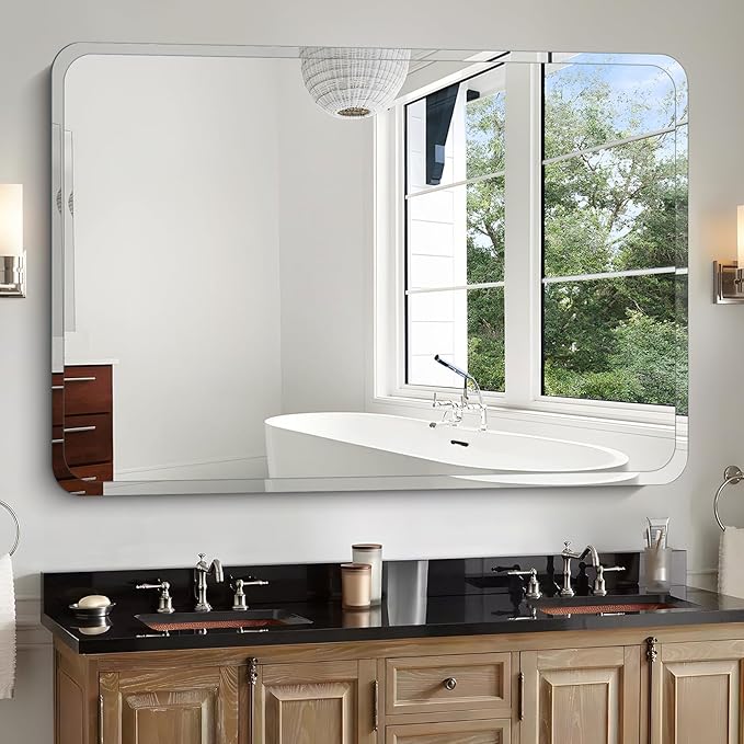 Frameless Bathroom Mirror for Over Sink,Wall Mounted Vanity Mirrors 15x15in,Rounded Rectangle Mirror Frameless with Polished Edge for Bedroom,Living Room,Entryway,Shatterproof (Horizontal/Vertical)