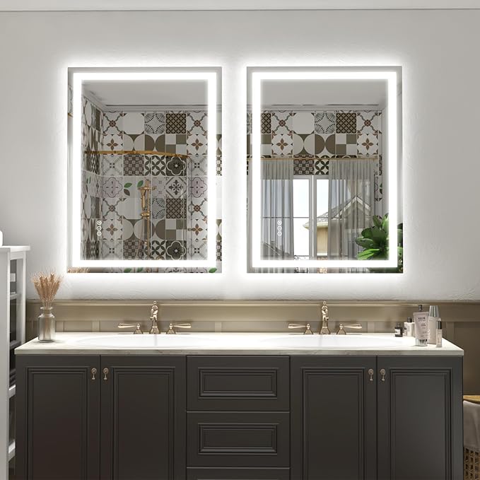 LED Lighted Bathroom Mirror 44x32, Dimmable Vanity Mirror with Lights, Anti-Fog, ETL Listed (Backlit and Front Lighted)