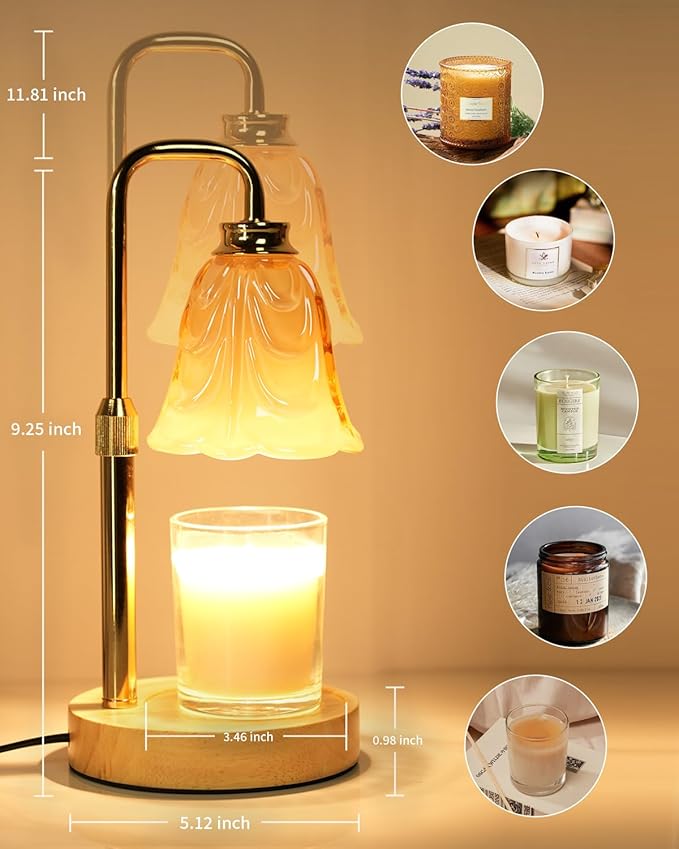 Tulip Candle Warmer Lamp, Adjustable Height, Dimmable Candle Warmer with Timer, Mom Womens Gifts for Birthday, Unique Home Decor Aesthetic (Off White)
