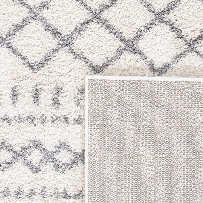 SAFAVIEH Arizona Shag Collection Accent Rug - 4' x 6', Ivory & Grey, Moroccan Design, Non-Shedding & Easy Care, 1.6-inch Thick Ideal for High Traffic Areas in Entryway, Living Room, Bedroom (ASG741F)
