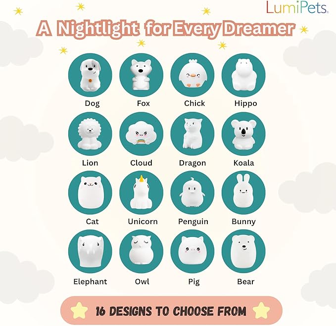 Lumipets Remote Control Silicone Night Light for Kids - Penguin Design with 9 Soft Colors & Sleep Timer - Rechargeable, Battery-Operated Lamp for Bedroom | Baby Nursery, Toddler, Girls, Boys