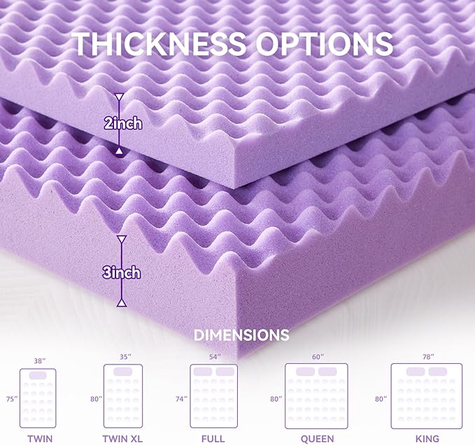 SINWEEK 2 Inch Egg Crate Memory Foam Mattress Topper Queen Size, Soft Mattress Pad for Back Pain Relief, Bed Topper, CertiPUR-US Certified