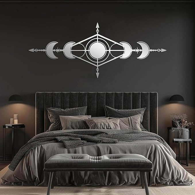 Hfrolixit Moon Phase Metal Wall Decor, Boho Moon Metal Wall Art, Celestial Wall Decor, Scandinavian Natural Wall Art, Astrology Wall Hanging (White, 41"x17"/105x42cm)