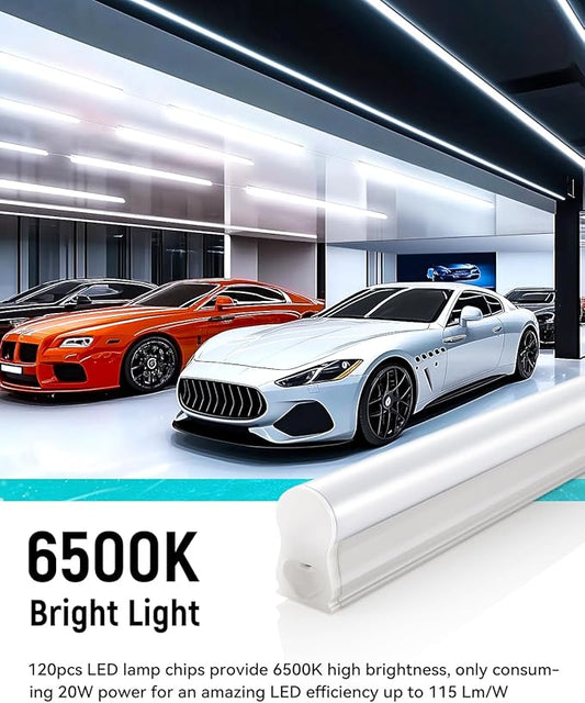 (6 Pack) 4FT T5 LED Integrated Fixture, 6500K,20W,2300LM(Super Bright White) Linkable LED Shop Light,Garage Ceiling and Cabinet Light,Strip Light,Corded Electric with ON/Off Switch