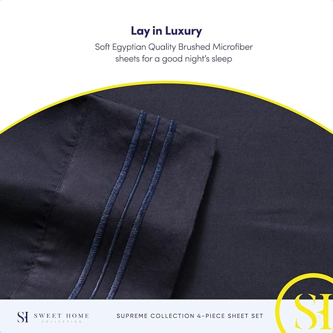 California King Sheet Sets - Breathable Luxury Sheets with Full Elastic & Secure Corner Straps Built In - 1800 Supreme Collection Cal King Deep Pocket Bedding Set, Sheet Set, California King, Navy