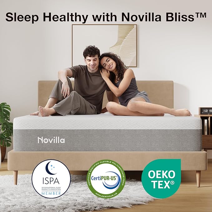 Novilla King Size Mattress, 12 Inch Gel Memory Foam King Mattress for Cool Night & Pressure Relief, Medium Plush Feel with Motion Isolating, Bliss