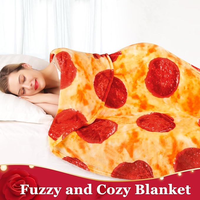 Jorbest Pizza Blanket Birthday Gifts for Women Men Teen Boys Girls, Double Sided Novelty Pizza Throw Blanket Funny Gifts for Adult and Kids, 285 GSM Soft Flannel Fun Food Blanket (Red, 60 inches) 