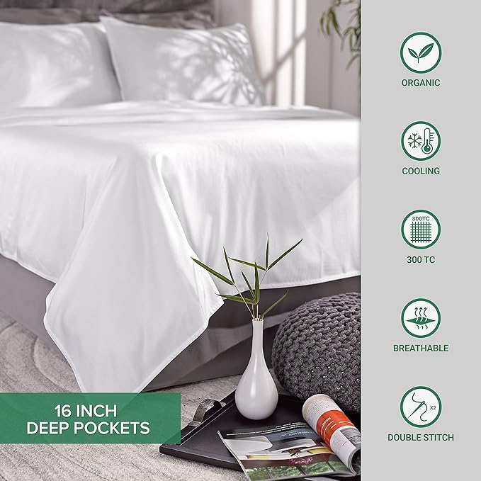 Queen Sheets by Pure Bamboo, Genuine 100% Organic Viscose Derived from Bamboo Bed Sheet Set, Luxuriously Soft & Cooling, Double Stitching, Lifetime Quality Promise (Queen, Pesto)