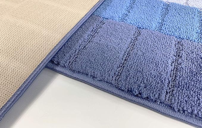 Custom Size Coastal Nautical Style Runner Rug Carpet for Hallway Entryway, Slip Resistant Latex Rubber Backed, 31 inch Wide X Customized Length, Squares Blue, 31 inch X 9 feet