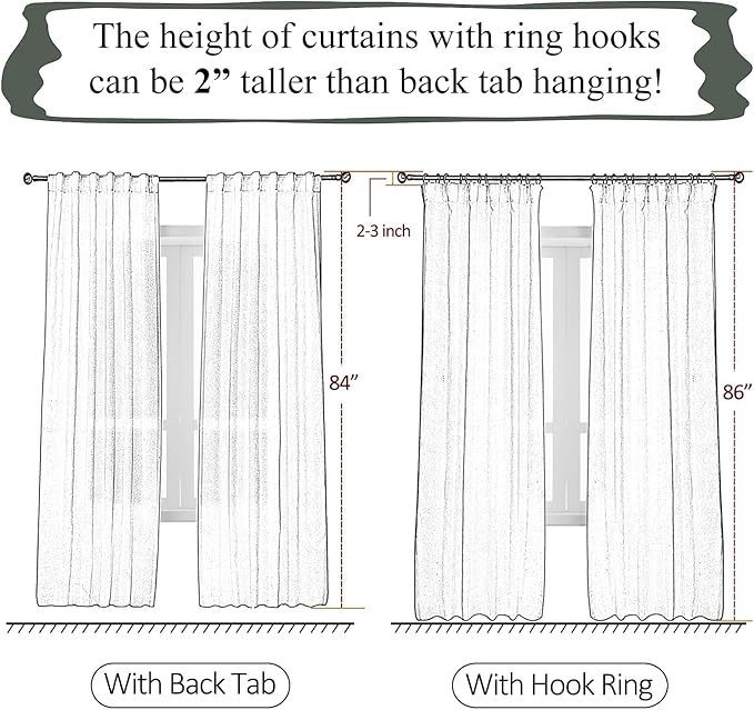 Neutral Linen Sheer Pinch Pleated Sliding Door Curtains, 2x50 Inches Width, Ivory Beige Light Filtering Drapes 90 Inches Long, Textured Modern Farmhouse Window Curtain Panels