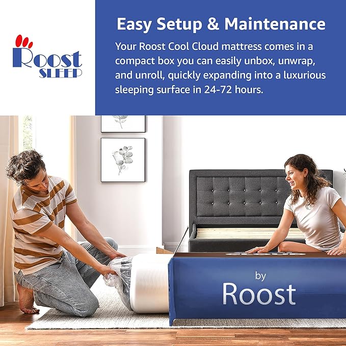 ROOST SLEEP Memory Foam Mattress, 14-Inch Queen – Cool Cloud Gel Foam Bed with Cooling Support and Pressure Relief – Soft, Contouring Mattress for Deeper Sleep
