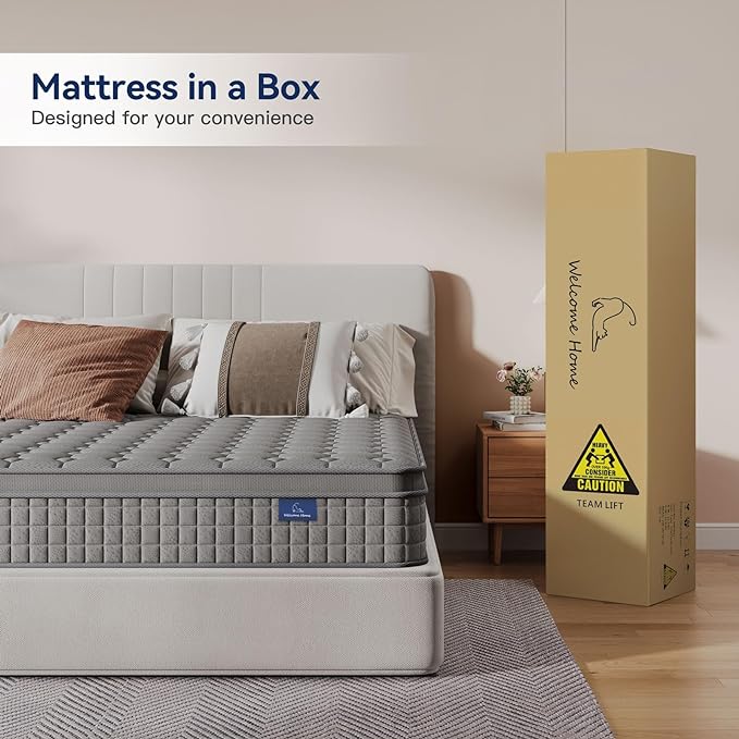 Vesgantti 10 Inch Multilayer Hybrid Twin Mattress - Multiple Sizes & Styles Available, Ergonomic Design with Memory Foam and Pocket Spring, Medium Firm Feel, Grey