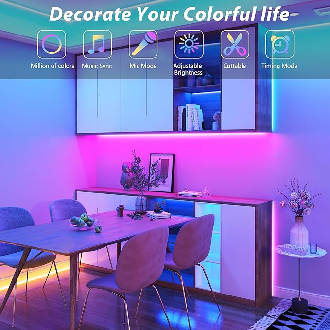 LED Strip Lights 150ft (2 * 75FT) for Bedroom - Music Sync Color Changing With Remote and App Control - RGB Cuttable Tape for Home Decor Gaming Accessories
