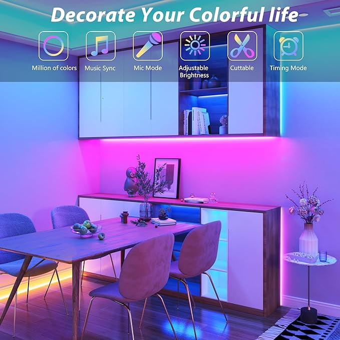 Led Lights for Bedroom 200ft (2 * 100FT) Music Sync Color Changing Led Strip Lights, RGB Led Light Strip with Remote and App Control, Cuttable Led Tape Light for Home Decor Gaming Accessories