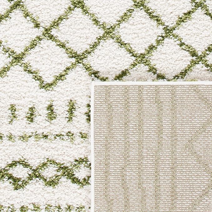 SAFAVIEH Arizona Shag Collection Area Rug - 6'7" Square, Ivory & Green, Moroccan Design, Non-Shedding & Easy Care, 1.6-inch Thick Ideal for High Traffic Areas in Living Room, Bedroom (ASG741Y)