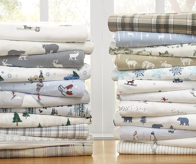 Eddie Bauer - Twin Sheets, Cotton Flannel Bedding Set, Brushed For Extra Softness, Cozy Home Decor (Skating Penguin, Twin)