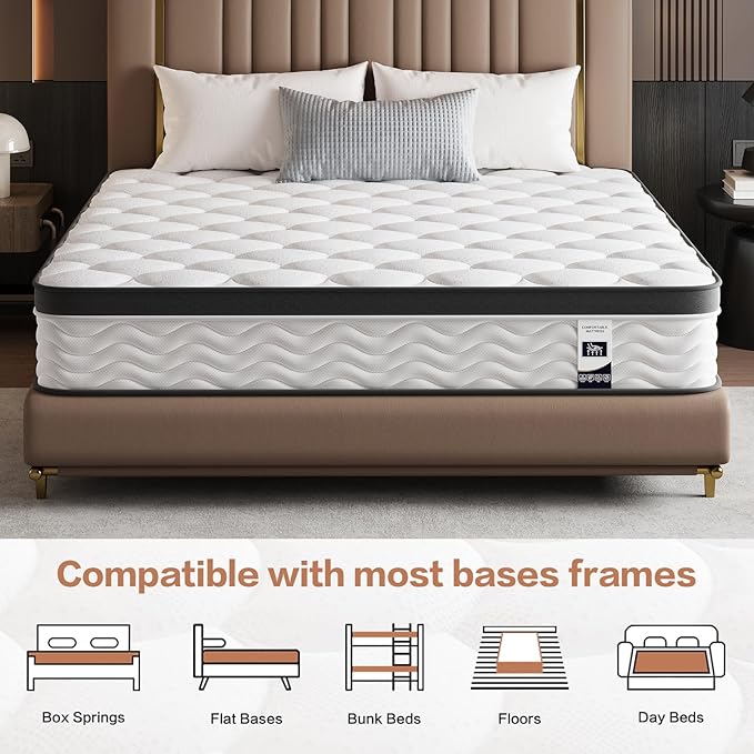 Mattress Twin Size,12 Inch Twin Mattress in a Box,Gel Memory Foam and Pocket Spring Hybrid Mattress,Ideal for All Sleep Positions,CertiPUR-US Certified,Deep Sleep-Medium Firm