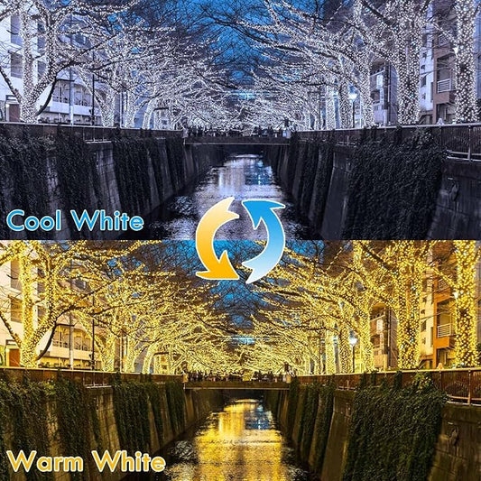 (Warm White ⇋ Cool White) Solar Christmas String Lights Outdoor, 2-Pack Total 80FT 200 LED Solar Twinkle Lights, Waterproof Copper Wire 8 Modes Solar Fairy Lights for Garden Tree Christmas Party Decor