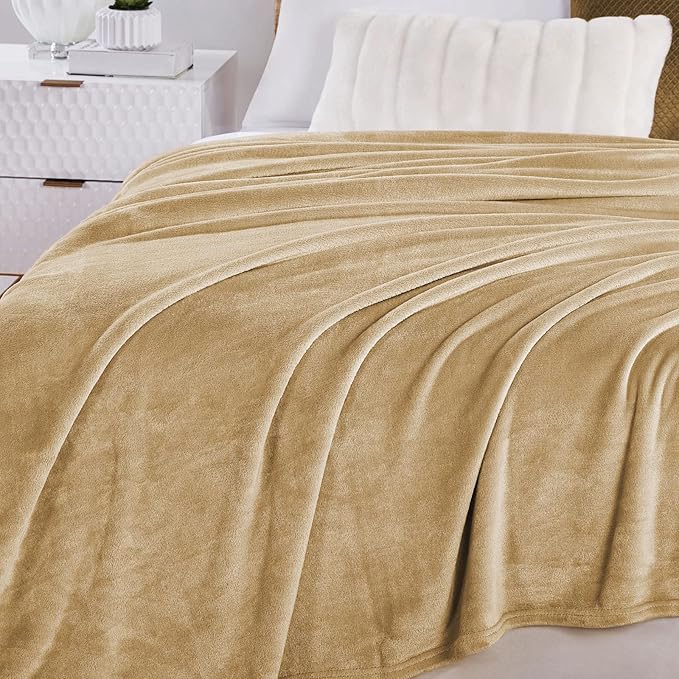 Walensee Fleece Blanket Plush Throw Fuzzy Lightweight (XL-Twin Size 66x90 Tan Camel/Taupe) Super Soft Microfiber Flannel Blankets for Couch, Bed, Sofa Ultra Luxurious Warm and Cozy for All Seasons