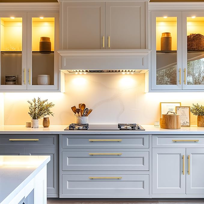 JOY DECOR 30 Pack Cabinet Handles, Gold Cabinet Pulls, 5 in Hole Center Kitchen Cabinet Handles, Stainless Steel T Bar Handles for Dresser Drawers