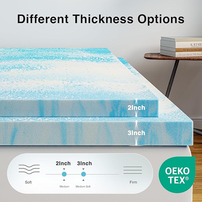 Novilla Memory Foam Mattress Topper Queen - 3 Inch Cooling Gel Infused Memory Foam | Slow-Rebound Pressure Relief | CertiPUR Certified | Comfort for Sleeper Sofa, RV, Camper, Dorm Room