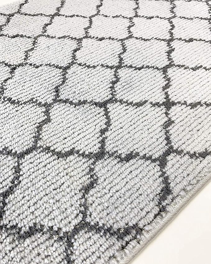 Custom Size Modern Runner Rug Carpet for Hallway Entryway Foyer Kitchen, Slip Resistant Latex Rubber Backed 31 inch Wide X Customized Length, Trellis Grey, 31 inch X 7 feet