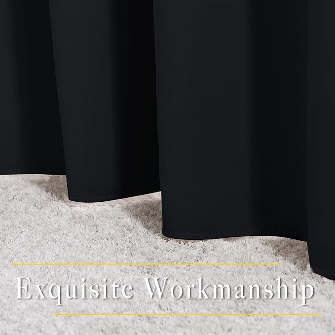 NICETOWN Blackout Black Curtains & Drapes 90 inches Long - Grommet Thermal Insulated Blackout Drapes Light Blinds Room Darkening Window Treatments for Bedroom (2 Panels, W52 x L90, Black)