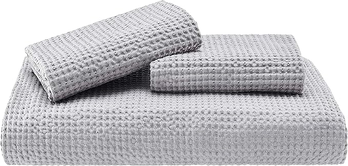 Bedsure Cotton Duvet Cover Set - 100% Cotton Waffle Weave Grey Duvet Cover California King Size, GentleSoft™ and Breathable Cal King Bedding Set for All Season, 3 Pieces, 104"x98"