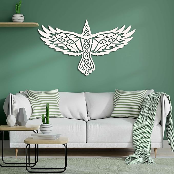 KAWA METALWORKS Nordic Raven Metal Viking Wall Art Decor, Norse Mythology Wall Sculpture (Black, Large - 20.4" x 36" (H x W))