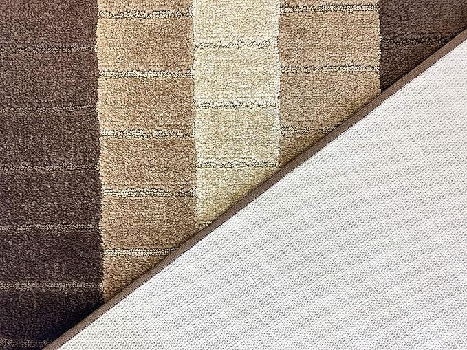 Custom Size Modern Geometric Pattern Carpet Runner Rug for Hallways, Slip Resistant Latex Rubber Backed, 31 inch Wide X Customized Length, Squares Brown, 31 inch X 10 feet