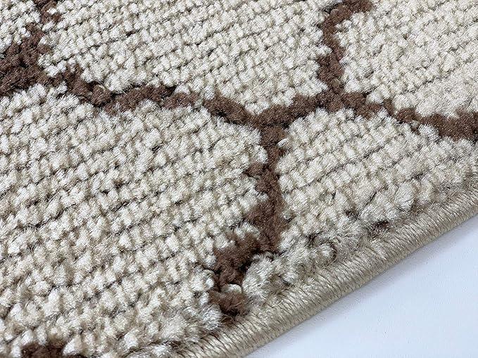 Custom Size Modern Runner Rug Carpet for Hallway Entryway Foyer Kitchen, Slip Resistant Latex Rubber Backed 31 inch Wide X Customized Length, Trellis Beige, 31 inch X 12 feet