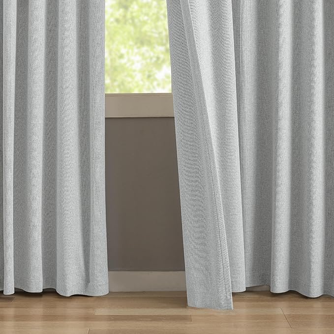 KangBang Blackout Pinch Pleated Curtains 90 Inches Long for Bedroom, Linen Woven Textured Pleated Drapes 2 Panels for Living Room Office, Sun Blocking Neutral Window Treatments,42x90 Inch, Light Grey