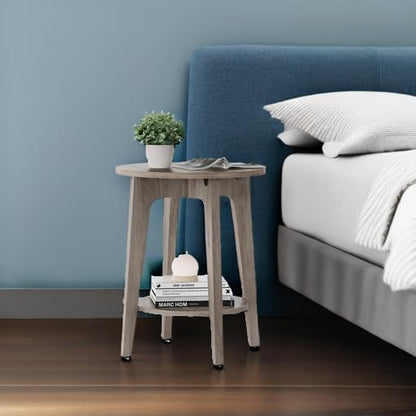 VASAGLE MAEZO Collection - Side Table, 2-Tier Small Round End Table, Nightstand with Tapered Legs, Curved Transitions, for Small Spaces, Living Room, Bedroom, Heather Greige ULET283T02